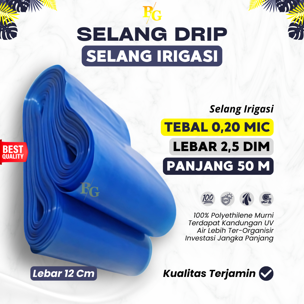 Selang Drip 2,5 Dim 0,20 Micron x 50 Meter Selang Drip Irigasi Biru
