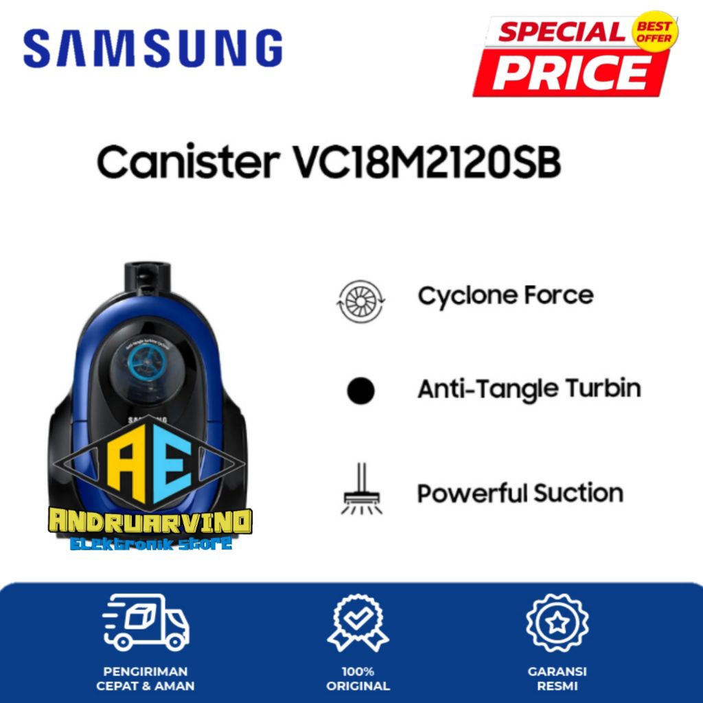 SAMSUNG VACUUM CLEANER CANISTER VC18M2120SB 380W ANTI-TANGLE GARANSI RESMI