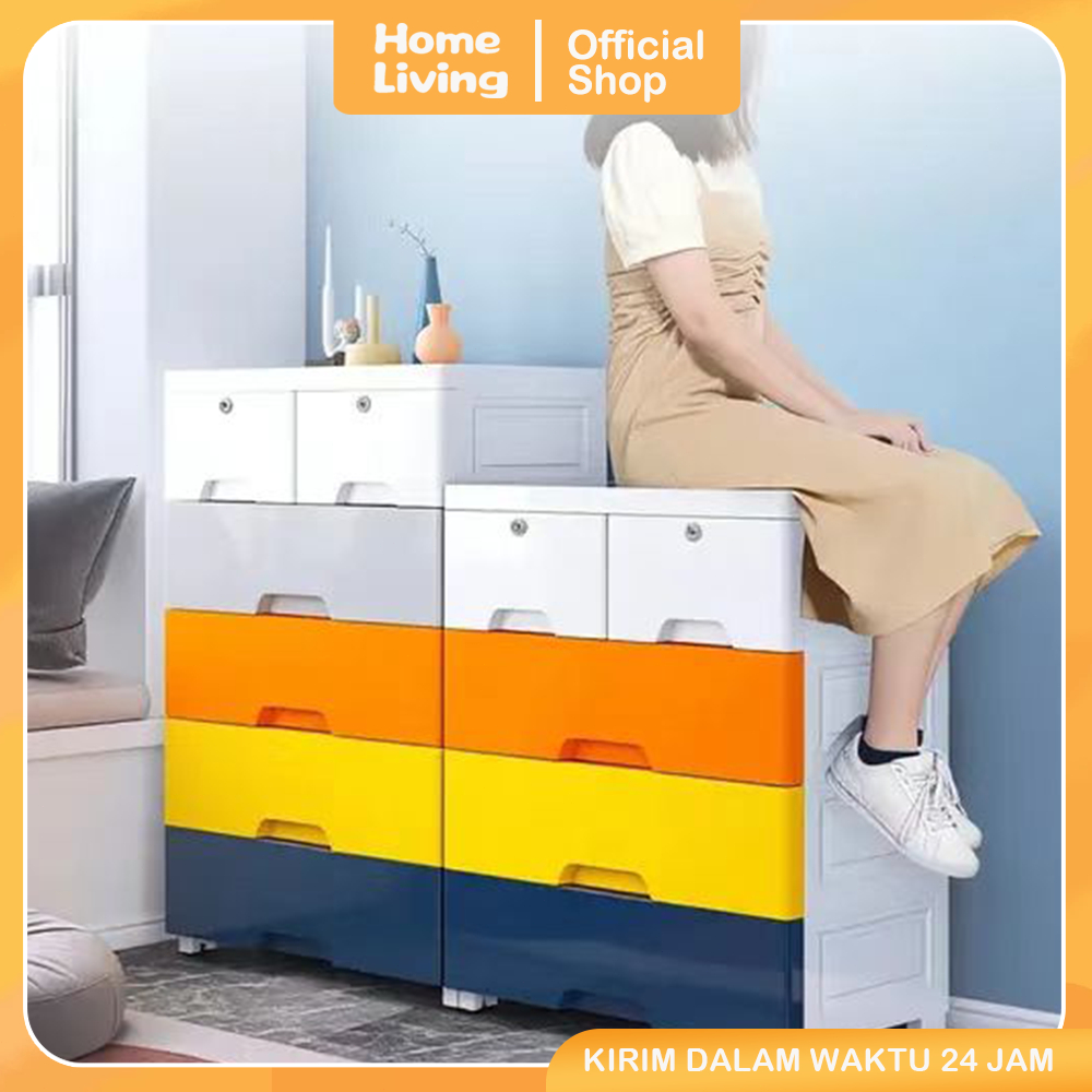 Homeliving Lemari Plastik Susun Lemari Pakaian Anak 4 5 Tingkat Tempat Penyimpanan Mainan/Snack/Baju