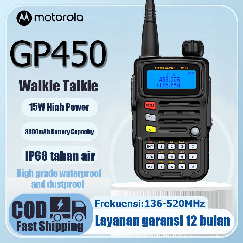 HT Motorola GP450 IP68 Tahan air Handy Talky High Power 15Watt UHF/VHF Analog Radio Walkie talkie ja