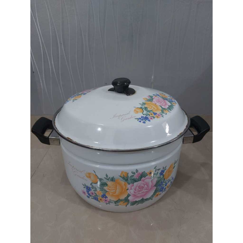 PANCI ORIENTAL STOCKPOT ENAMEL 34CM PRELOVED/ PANCI ENAMEL BESAR/ PANCI JUMBO