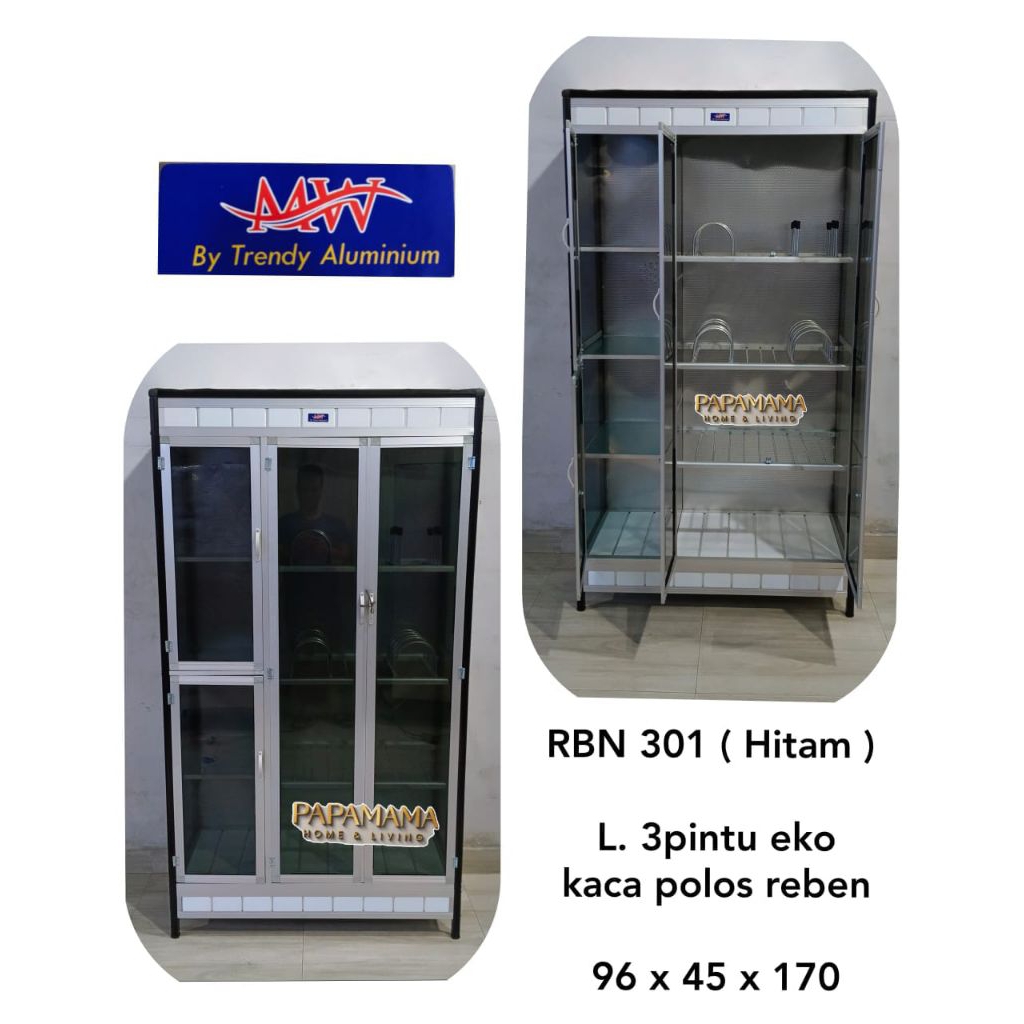 Lemari Sayur 3 Pintu Transparan Motif - Rak Piring 3jb Gold Dinding Aluminium - Medan
