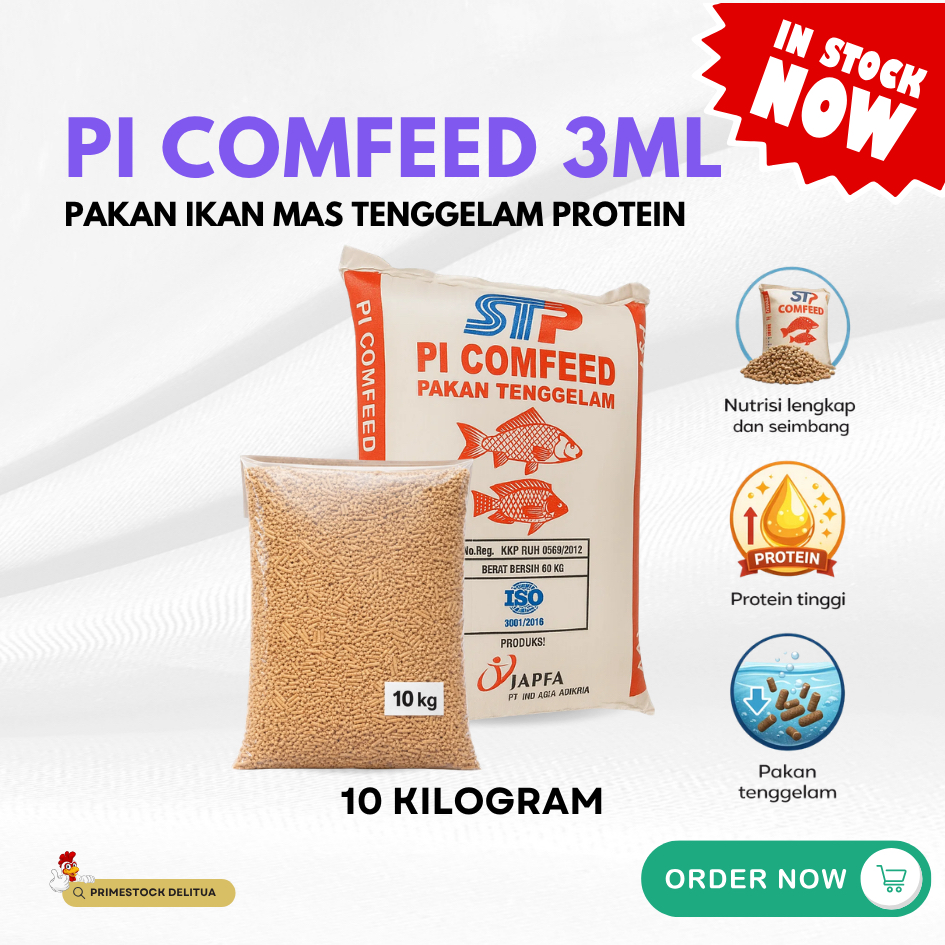 JAPFA Comfeed PI 3ML 10 KG – Pakan Ikan Mas Tenggelam Protein 28–30% Umpan Pancing