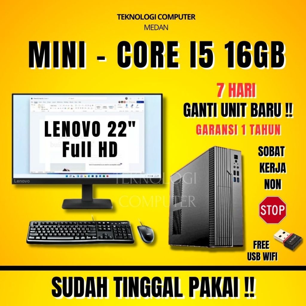 Core i5 | Full Set 22" Lenovo Mini Case  | Kantor Admin Sekolah | Komputer CPU Rakitan