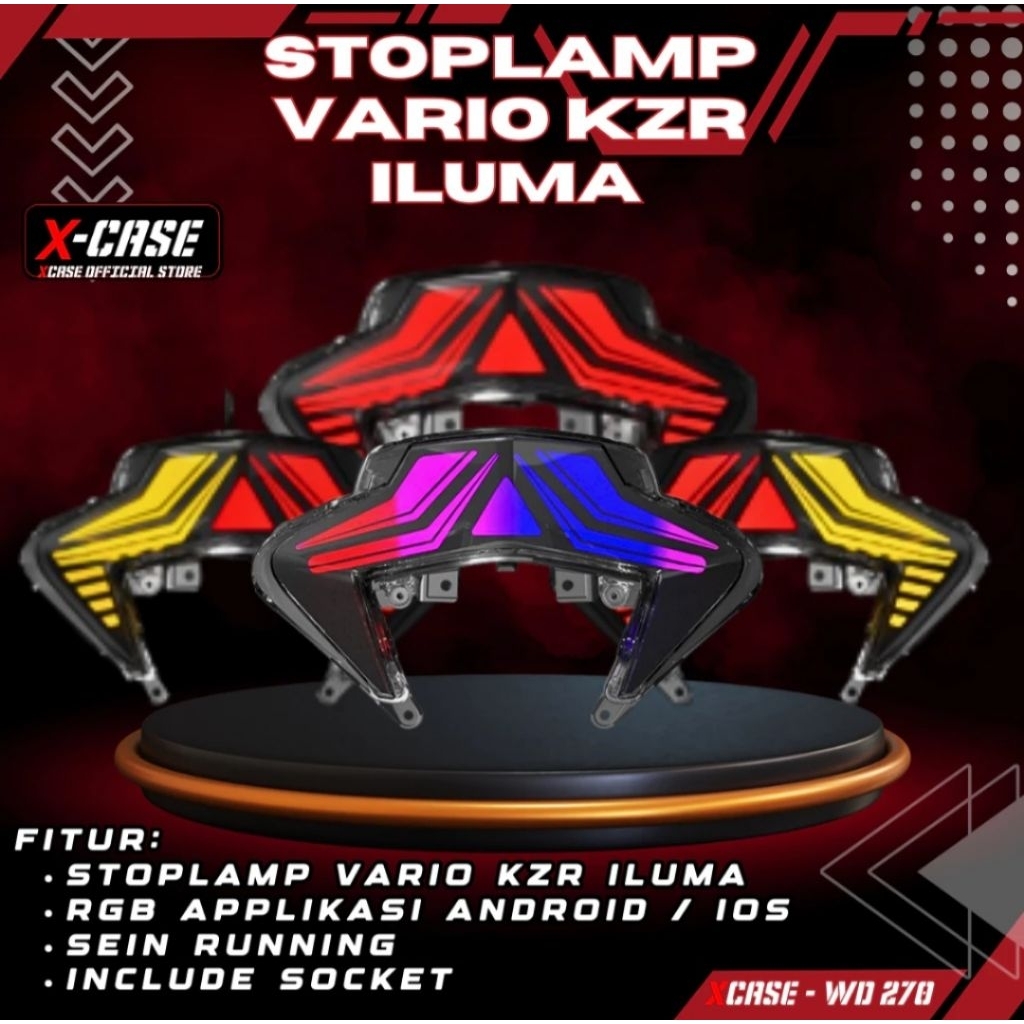 Stoplamp LED X-Case Lazy Iluma Vario Old KZR RGB Fullset 3in1 Running Lamp Aplikasi Android iOS + So