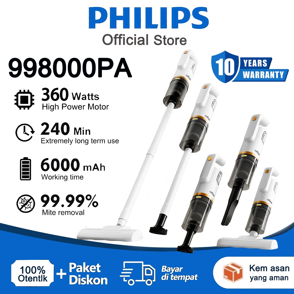 PHILIPS 998000Pa Vacum Cleaner 8 IN 1 Penyedot Debu Cordless Portable Mini Penyedot Debu