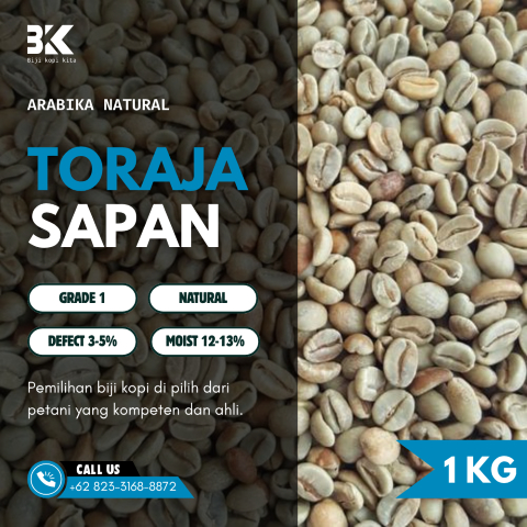 Grade 1 Natural Toraja Sapan Green Beans | Biji Kopi Mentah