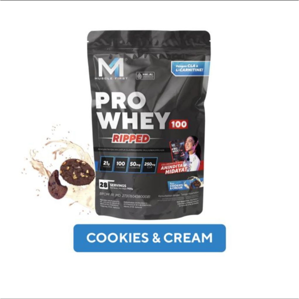 Muscle First Pro Whey 100 Ripped Cookies & Cream 28 Servings Protein Powder dengan CLA & L-Carnitine
