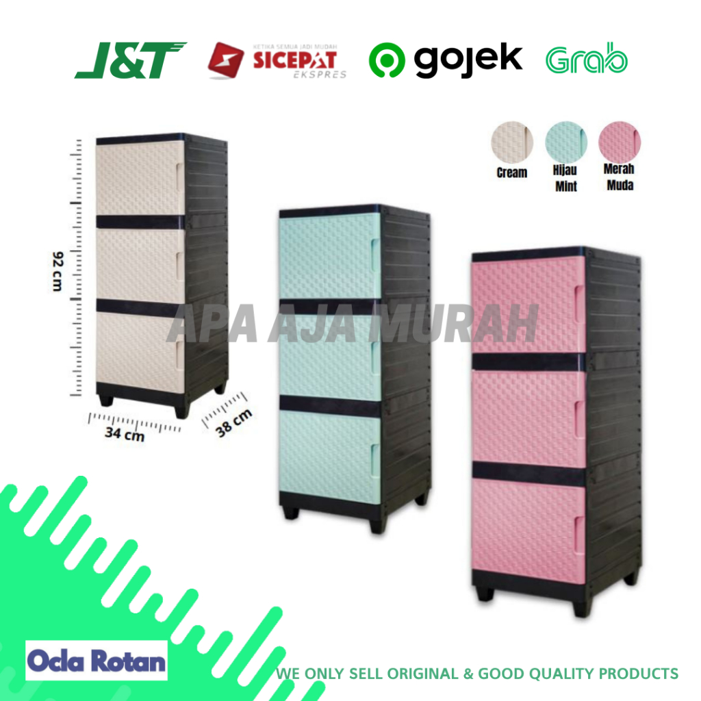 Lemari Pakaian Plastik OCLA Lemari Susun Plastik Rak Sepatu Plastik Laci Lemari Rotan Murah 3 Susun