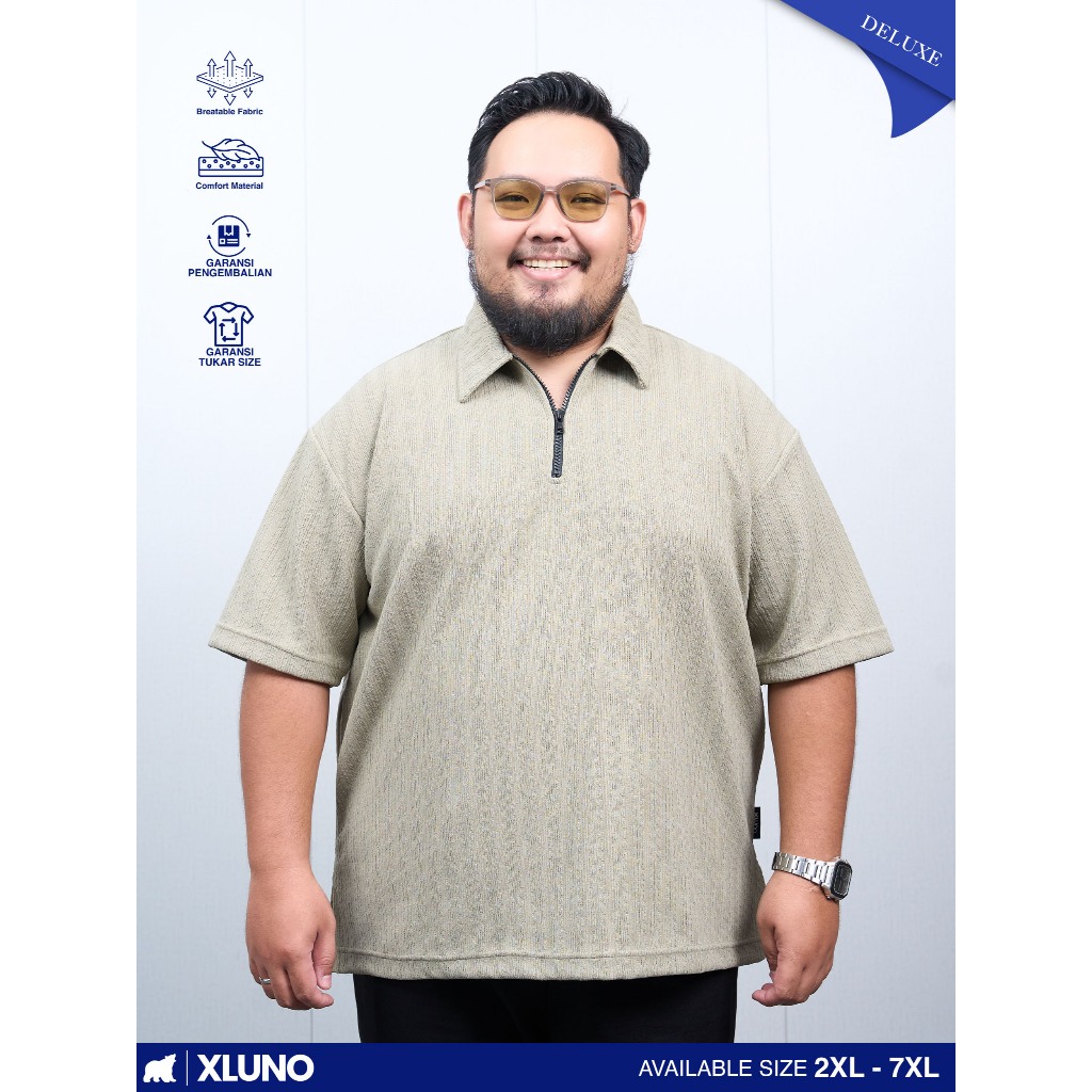 XLUNO Nero Polo Zipper Army Baju Polo Knit Pria Jumbo Big Size Lengan Pendek
