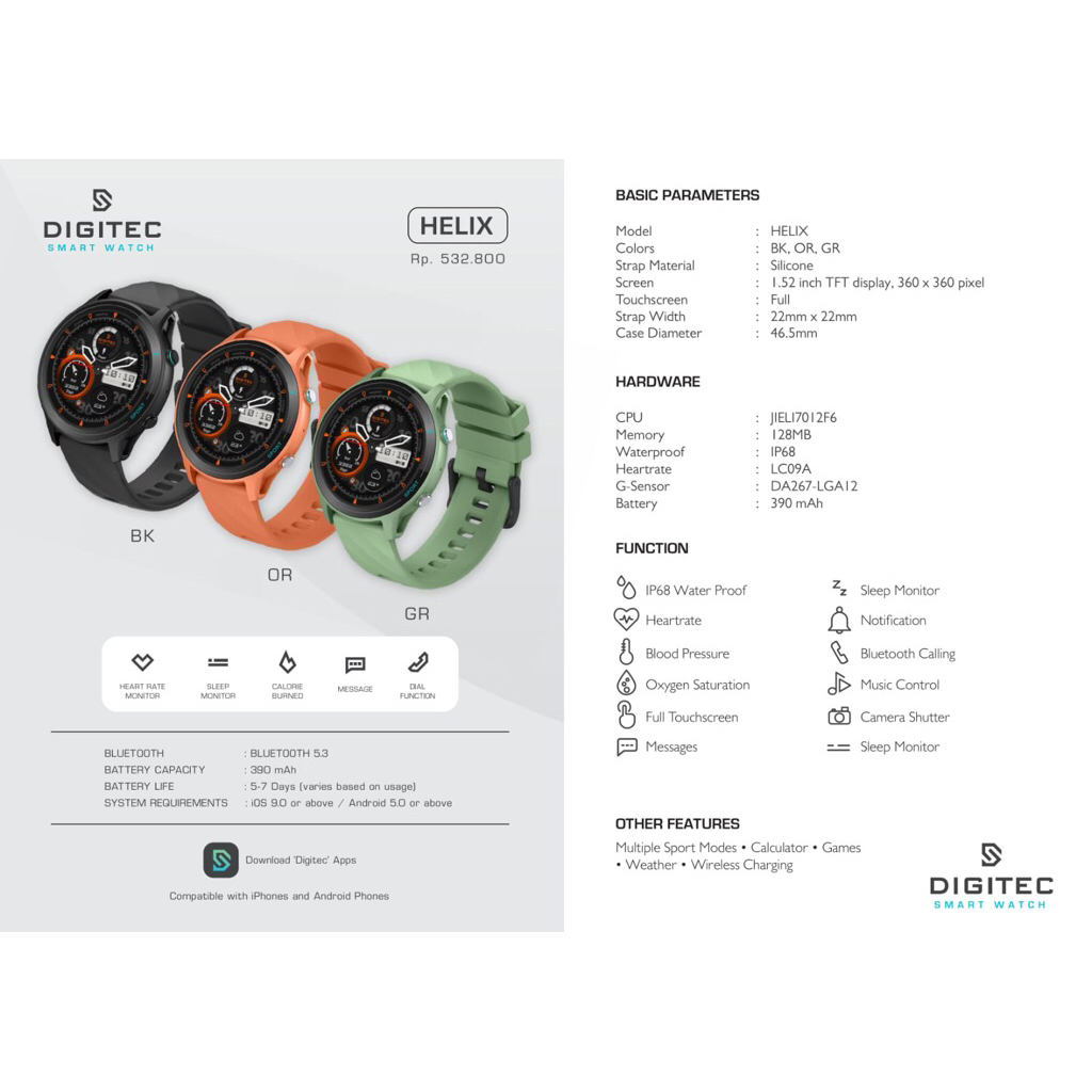 helix JAM TANGAN SMART WATCH DIGITEC HELIX / DIGITEC SMART WATCH HELIX [ORIGINAL]