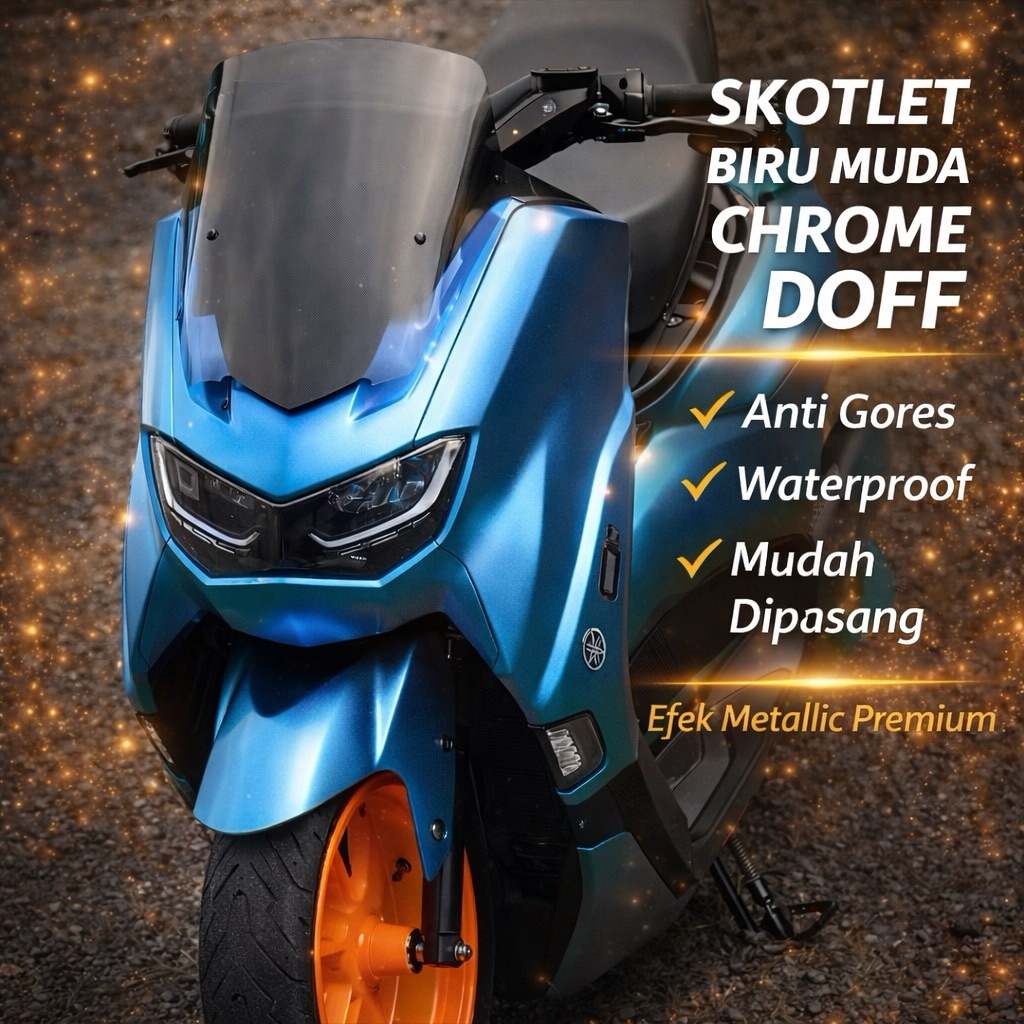 Skotlet Biru Muda Chrome Doff 45cm Sticker Motor Mobil Metallic Satin Anti Gores Premium