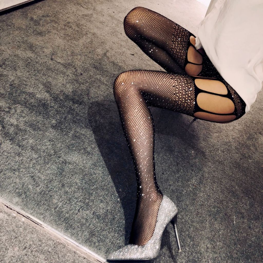 Stocking Jaring Fishnet Glitter Rhinestone Sparkling - Stocking Seksi Jaring Berkilau Lingerie Sexy 