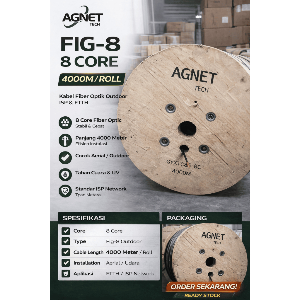 Kabel Fiber Optik Fig-8 8 Core Aromoured/Non Armoured 4000M/Roll Outdoor ISP FTTH AGNET Ready Stock