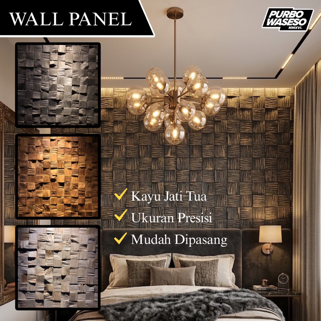 Wall panel dekorasi rumah dinding 3D kayu jati klasik dan mewah