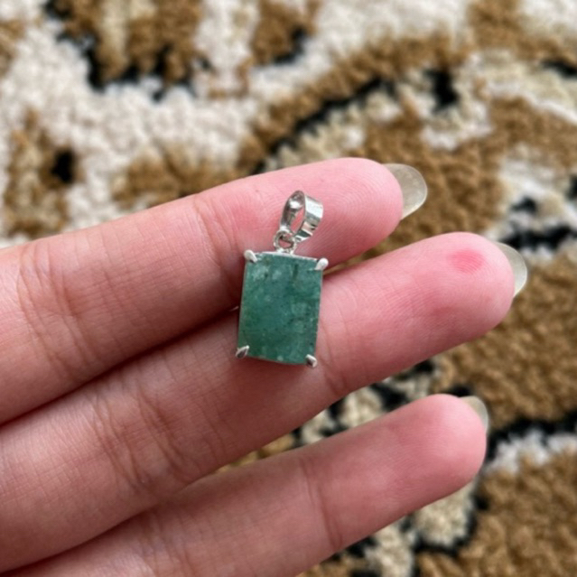 Liontin permata Natural Green Beryl ring perak