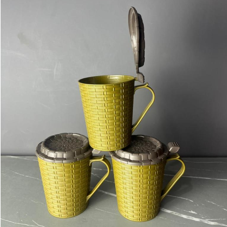 Cangkir Plastik + Tutup / Gelas Cangkir Warna Coklat / Mug Tutup Cangkir Minum Jsp Tutup