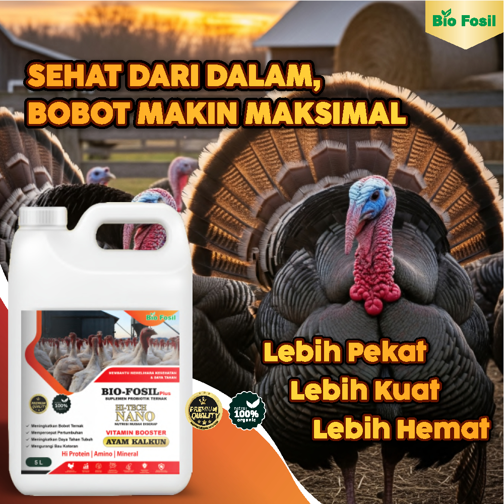 5LITER BIO FOSIL - Suplemen Probiotik PLUS Ternak AYAM KALKUN , Meningkatkan Bobot Ternak , Memperce