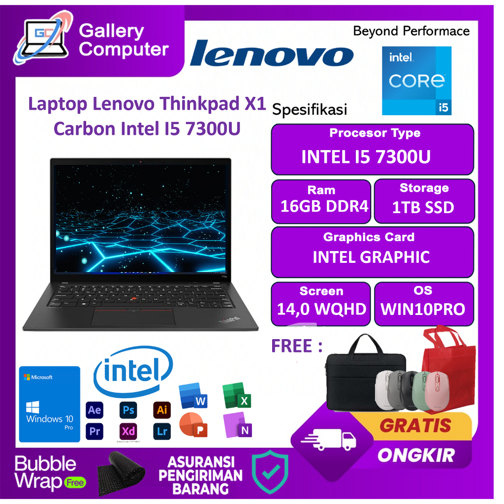 Laptop Lenovo Thinkpad X1 Carbon Intel I5 7300U 16GB 1TB 14.0 WQHD Windows10Pro BLACK