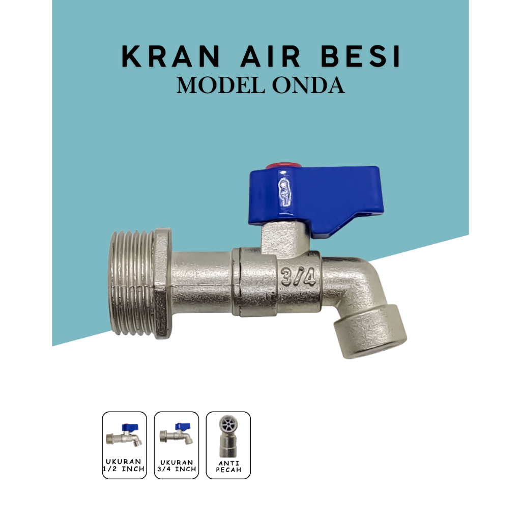 MDN Kran Air Tembok Besi Model Onda Ukuran 1/2 & 3/4 Inch Semprotan Kencang Anti Bocor