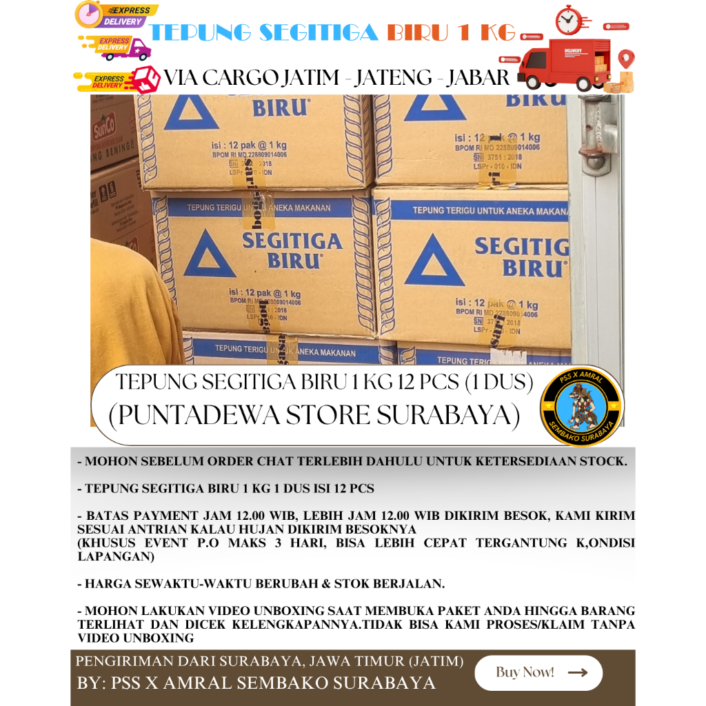 TEPUNG SEGITIGA BIRU 1KG & 500 GR 1 DUS SURABAYA BRT