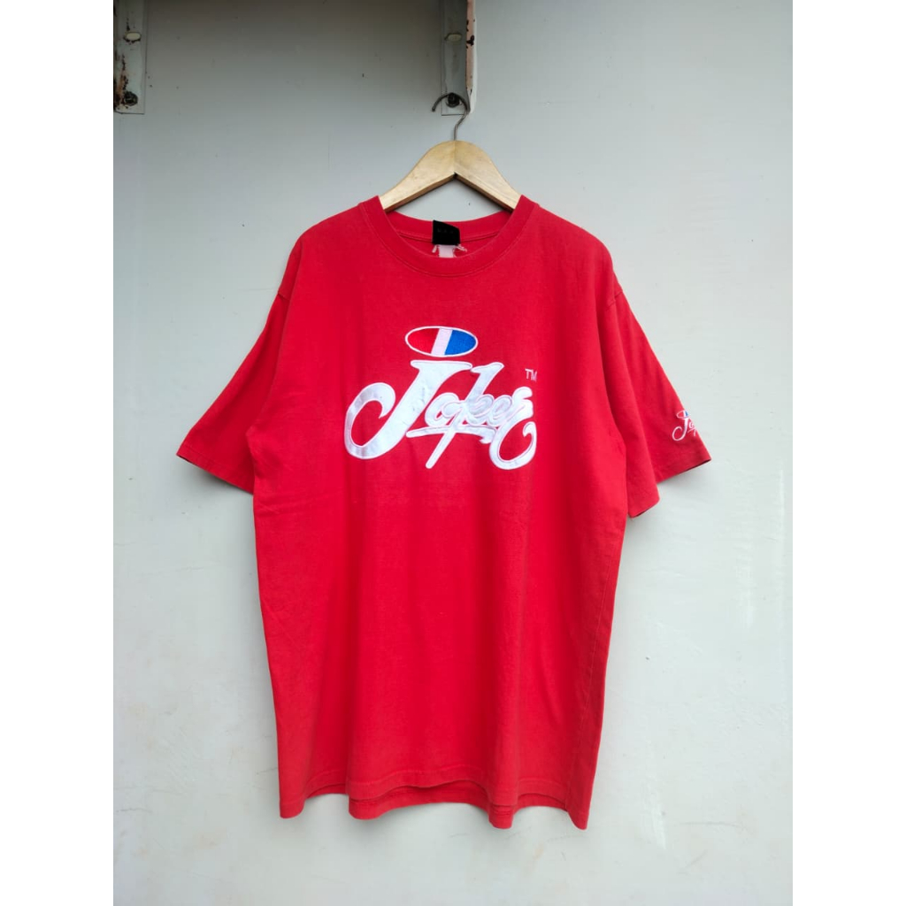 Kaos Brand Streetwear Hip-Hop Vintage 90's Y2K Joker Brand, Size L (P75Cm x L58Cm), Warna Merah