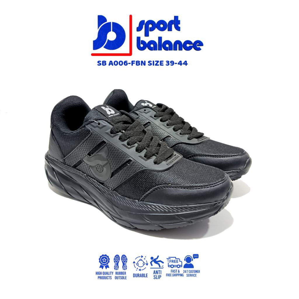 Sneakers Sport Balance A006-FBN NEW FULL BLACK || Sepatu Sekolah SMP SMA Cowok Cewek Full Hitam || S