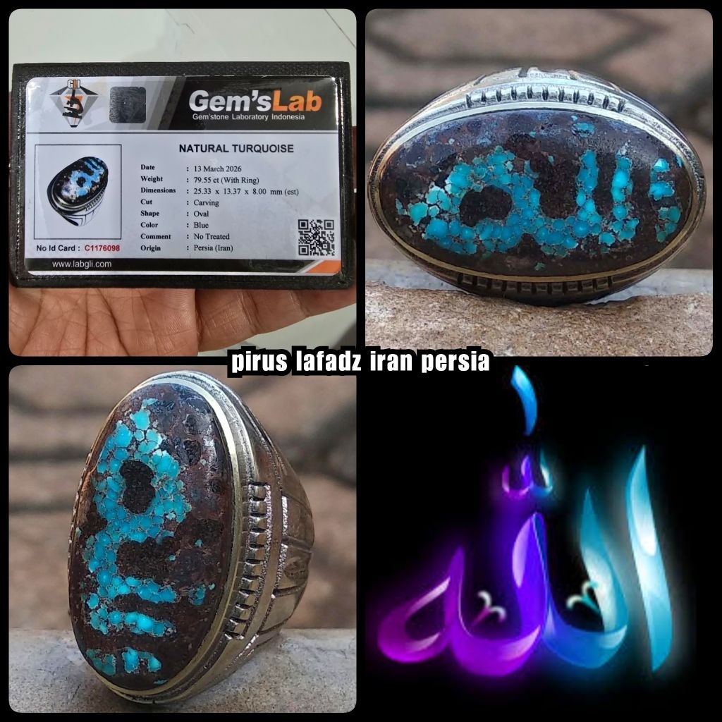 natural 100% batu pirus blue persian kuno motif lafadz NTE YA