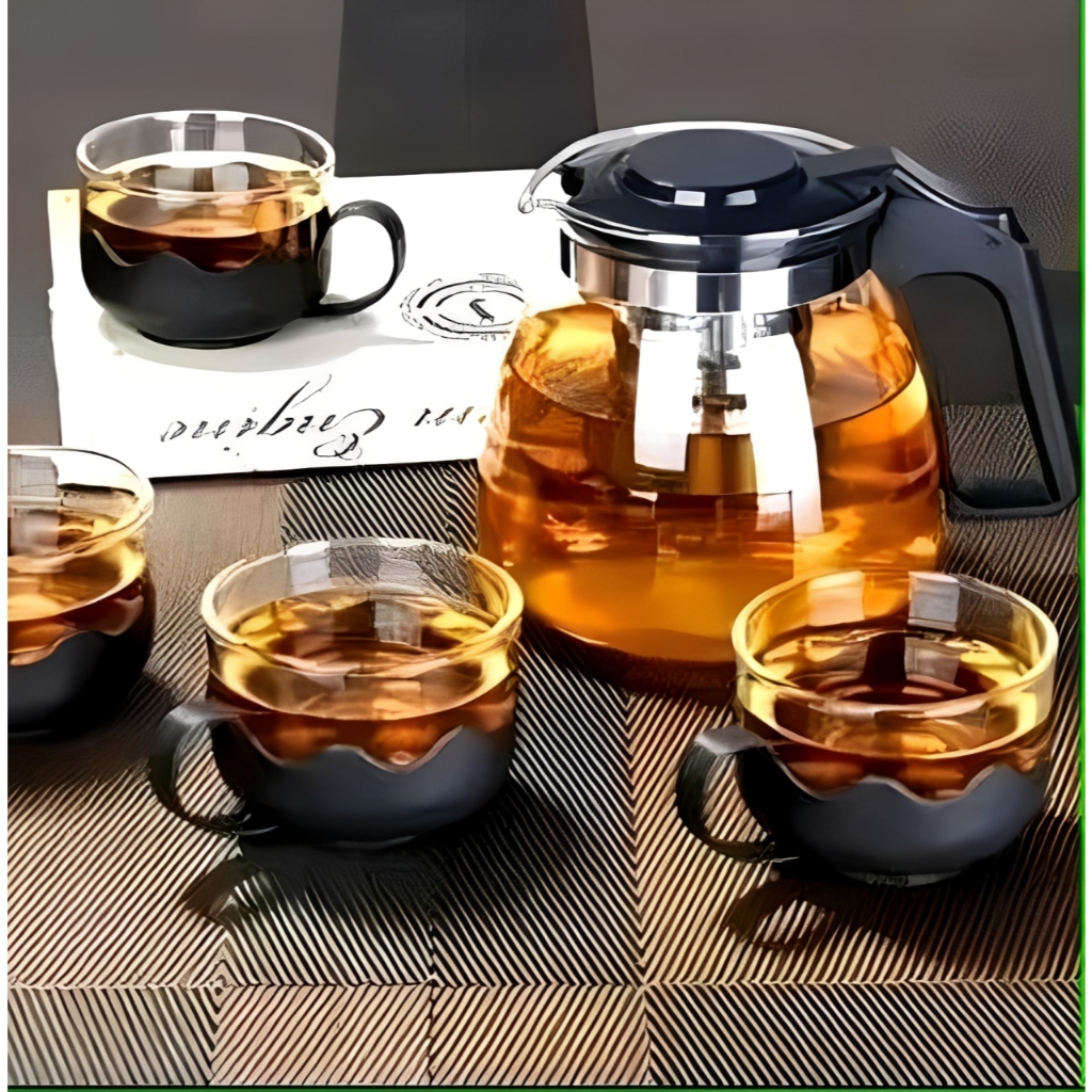 Teapot Saringan Hitam / Teko Teapot Set 5pcs Teapot kaca