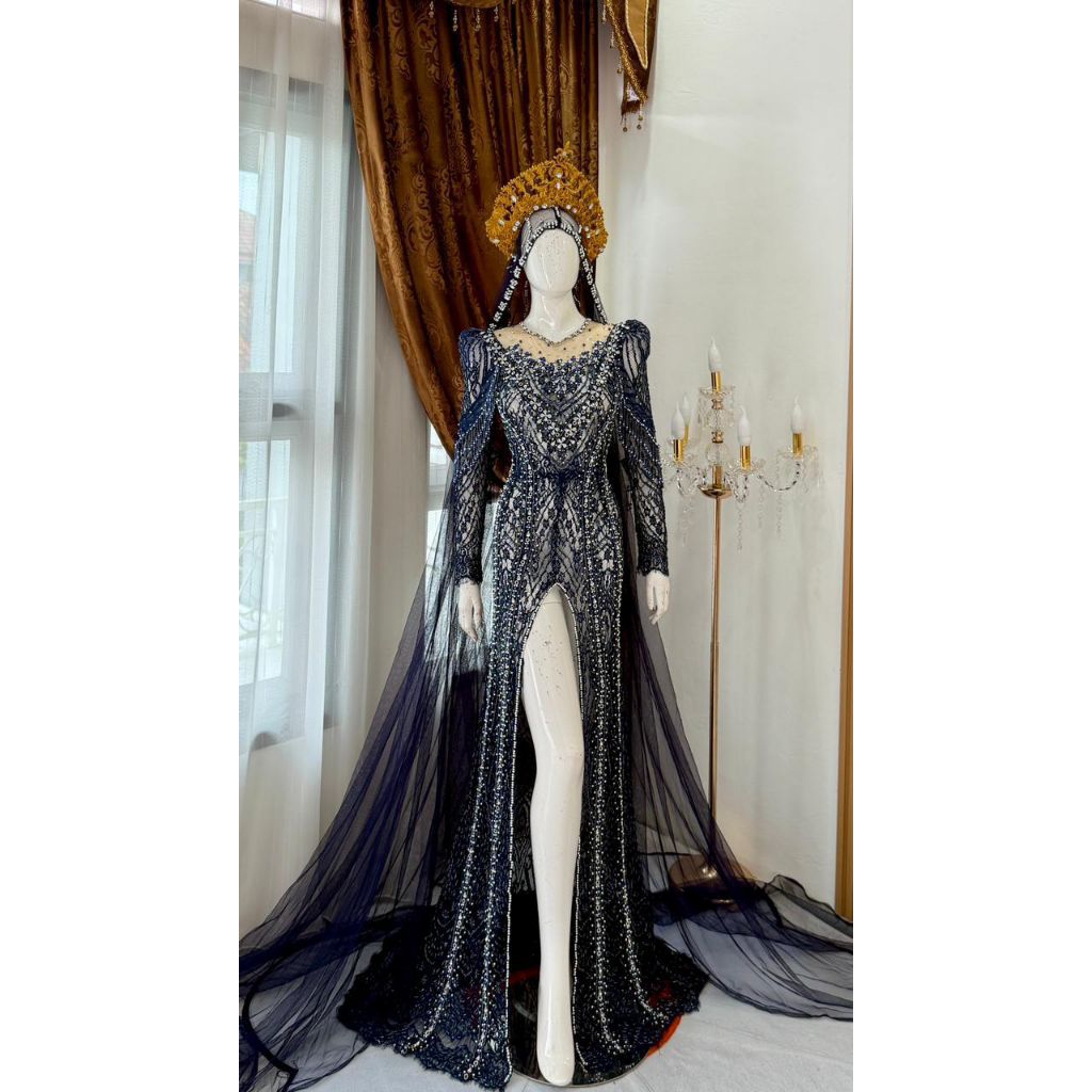kebaya pengantin navy modern