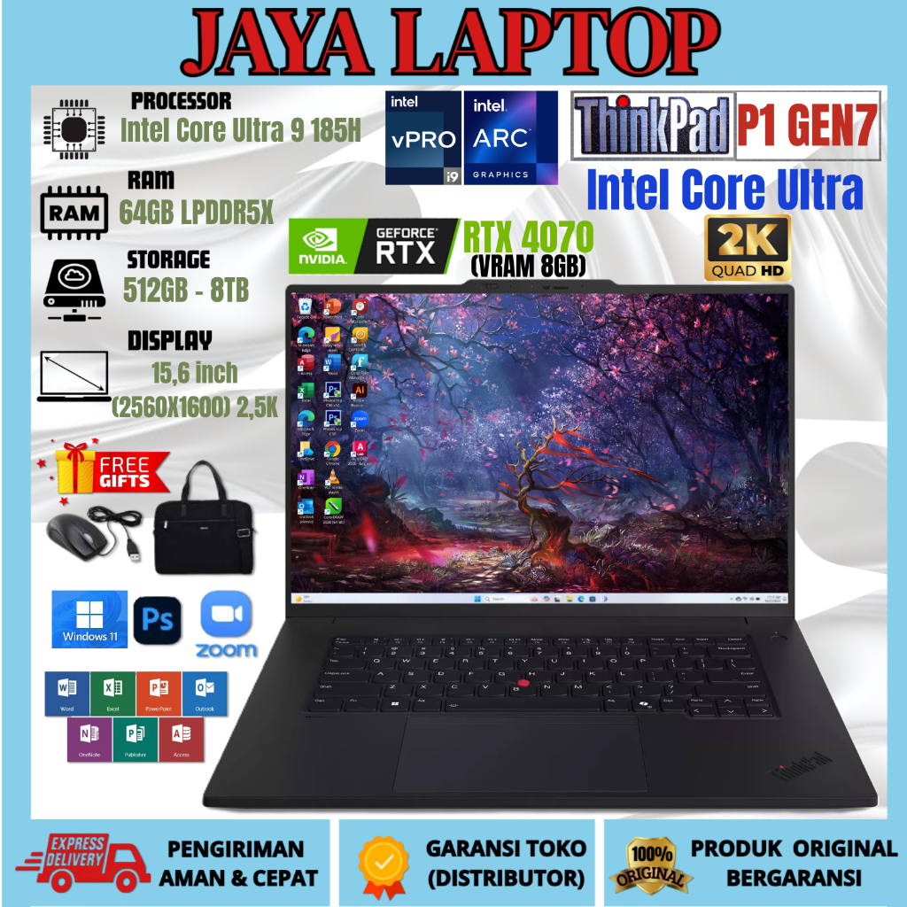 LAPTOP LENOVO THINKPAD P1 G7 ULTRA 9 185H RTX GeForce 4070 Vram 8GB RAM 64GB/2TB Graphic Intel Arc P