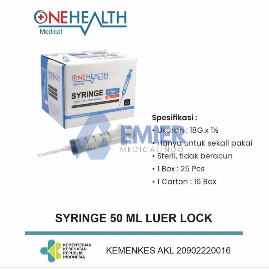 SPUIT / SYRINGE 50 ML LUER LOCK WITH NEEDLE