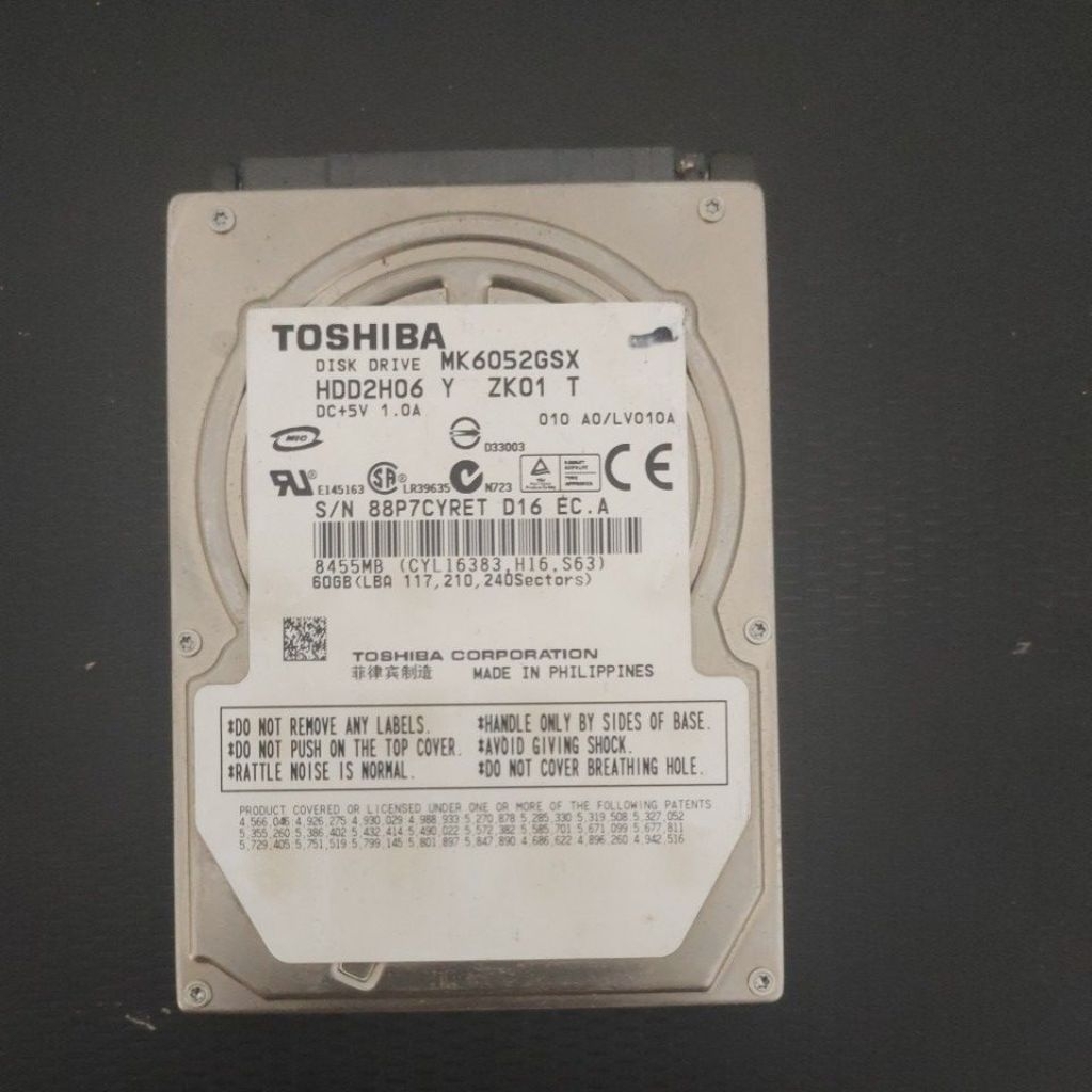 ssd toshiba 60gb (untuk laptop) bekas