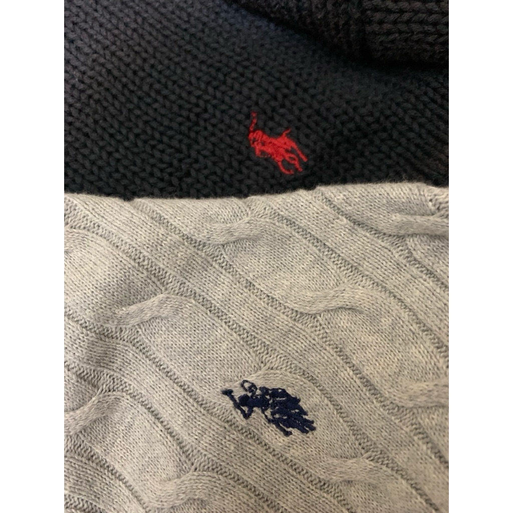 Link co cable knit polo grey