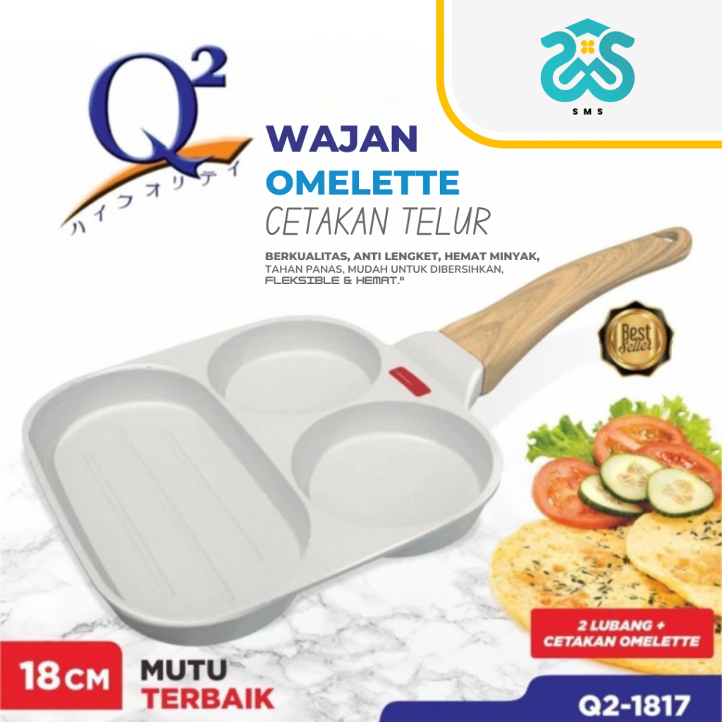 SMS.ID - Wajan Omelette Q2 Q2-1817 Egg Fry Pan 3 Sekat Marble Anti Lengket