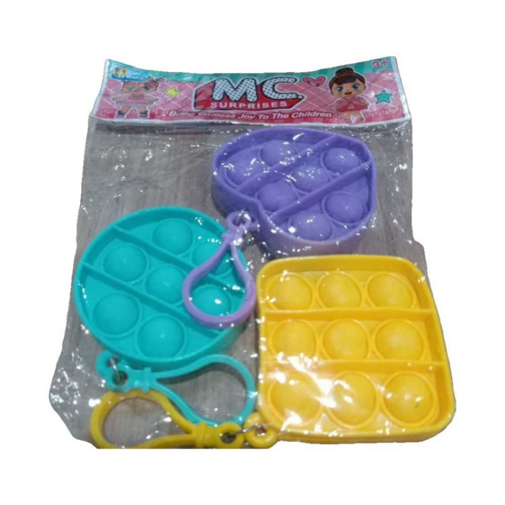 Gantungan kunci pop it set isi 3 pcs pop it keychain mainan gantungan kunci pop it bentuk geometri g