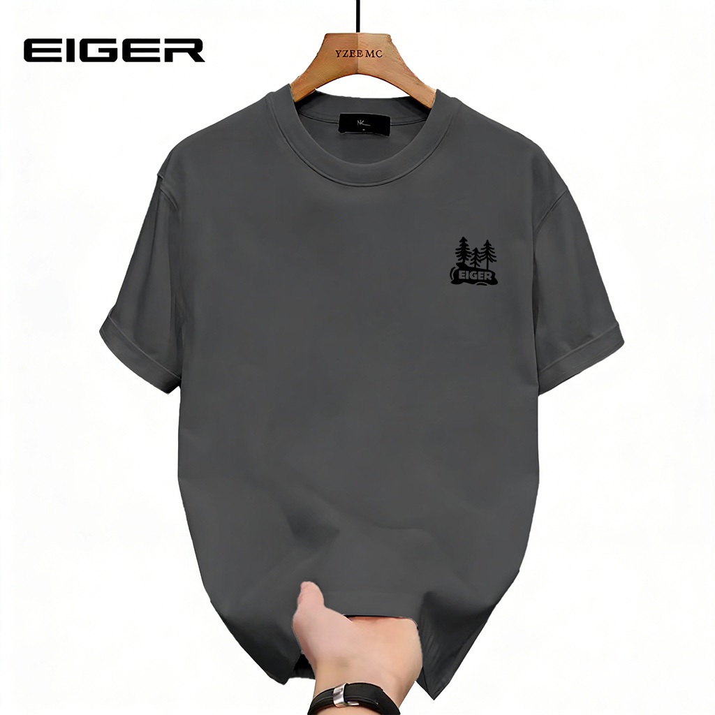 EIGER Kaos Pria Hitam Premium - Logo Kecil Desain Simple Nyaman Dipakai Pria Original