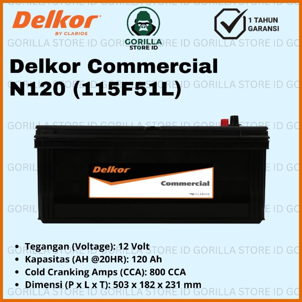 Delkor Commercial N120 (115F51L) - 120Ah CCA 800