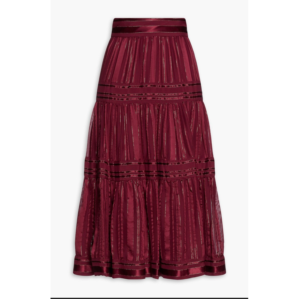 ZIMMERMANN GATHERED MIDI SKIRT IN BURGUNDY