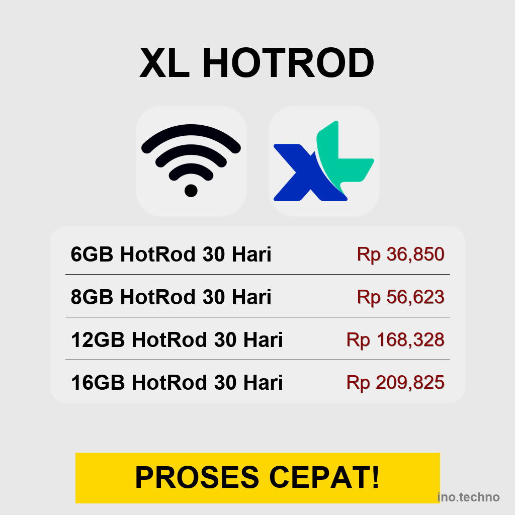 Kuota XL HotRod Murah 6GB 8GB 12GB 16GB 30 Hari | Paket Internet XL HotRod 30 Hari Proses Cepat