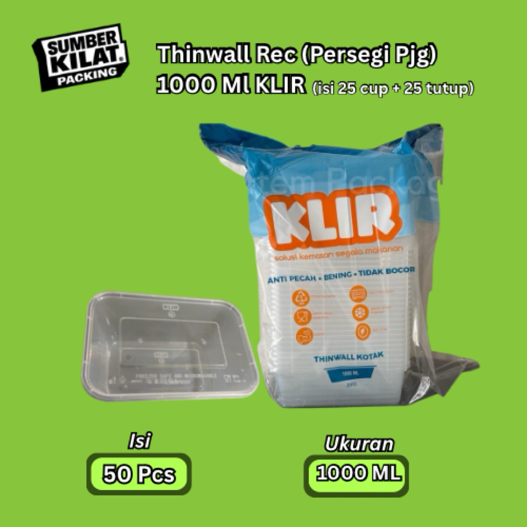 THINWAL REC UK 1000 ML ISI 25 PCS PER-PAK MEREK KLIR | THINWALL PERSEGI PANJANG ISI 25 PCS MEREK KLI