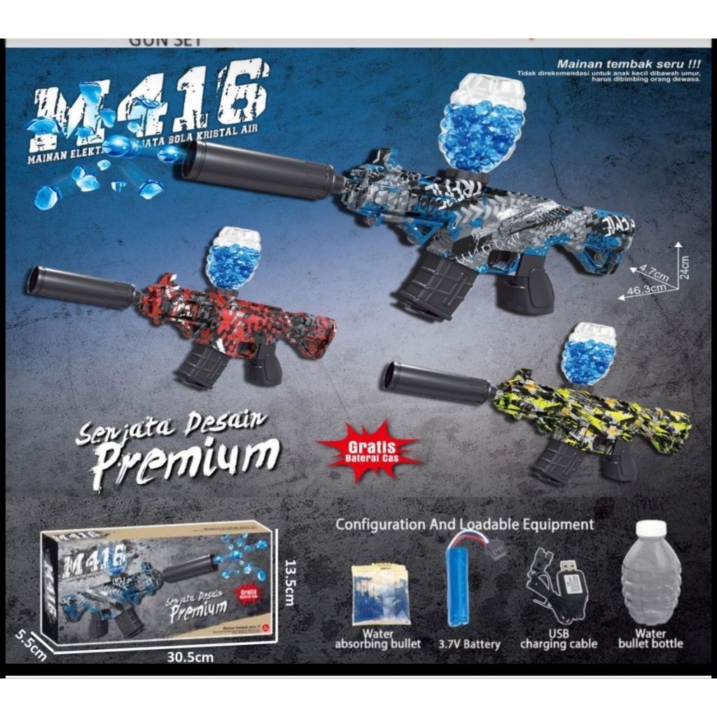 Mainan Anak Pistol Tembakan M416 Gun Electric Water Gel