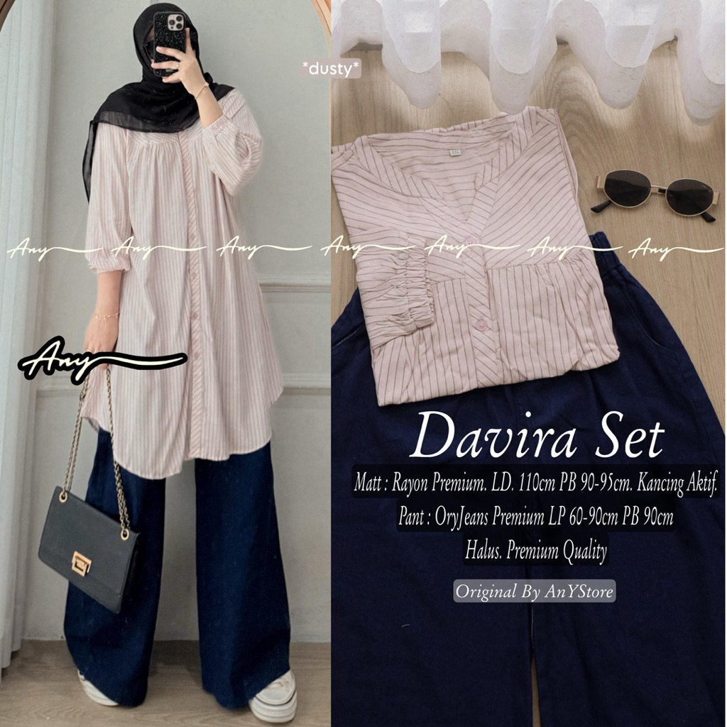 nitya ekana set lafana by ANY tunik katun rayon motif bunga celana jeans cutbray