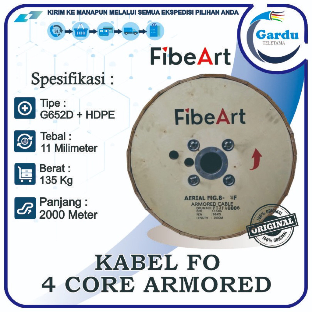 KU 4 Core Fig 8 Tube Jelly Armored Merk FibeArt Panjang 2000M