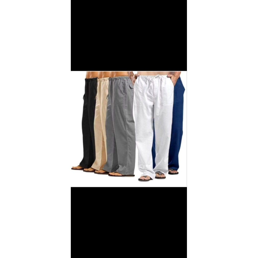 celana pria linen reguler celana panjang pria katun linen