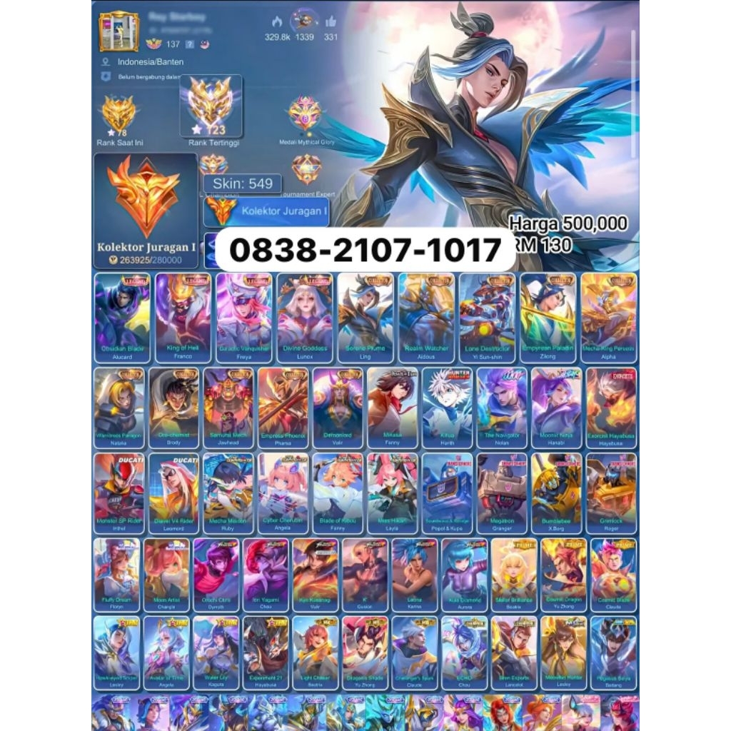 jual akun mobile legends sultan asli mumer
