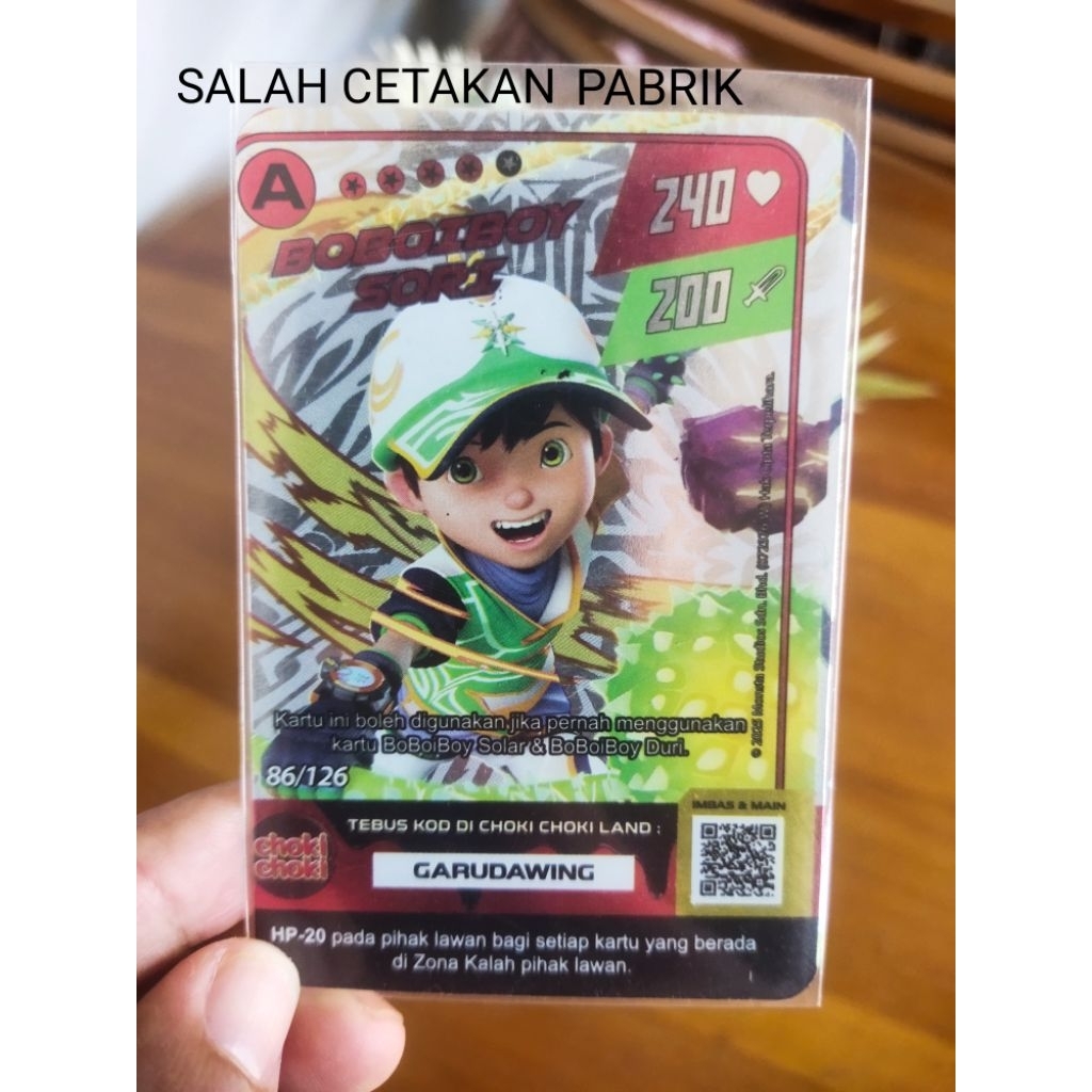 ( KARTU ERROR PABRIK) Over cut Boboiboy Sori 86/126 Season 2 Fase 2 Asli Choki-choki Monsta galaxy c