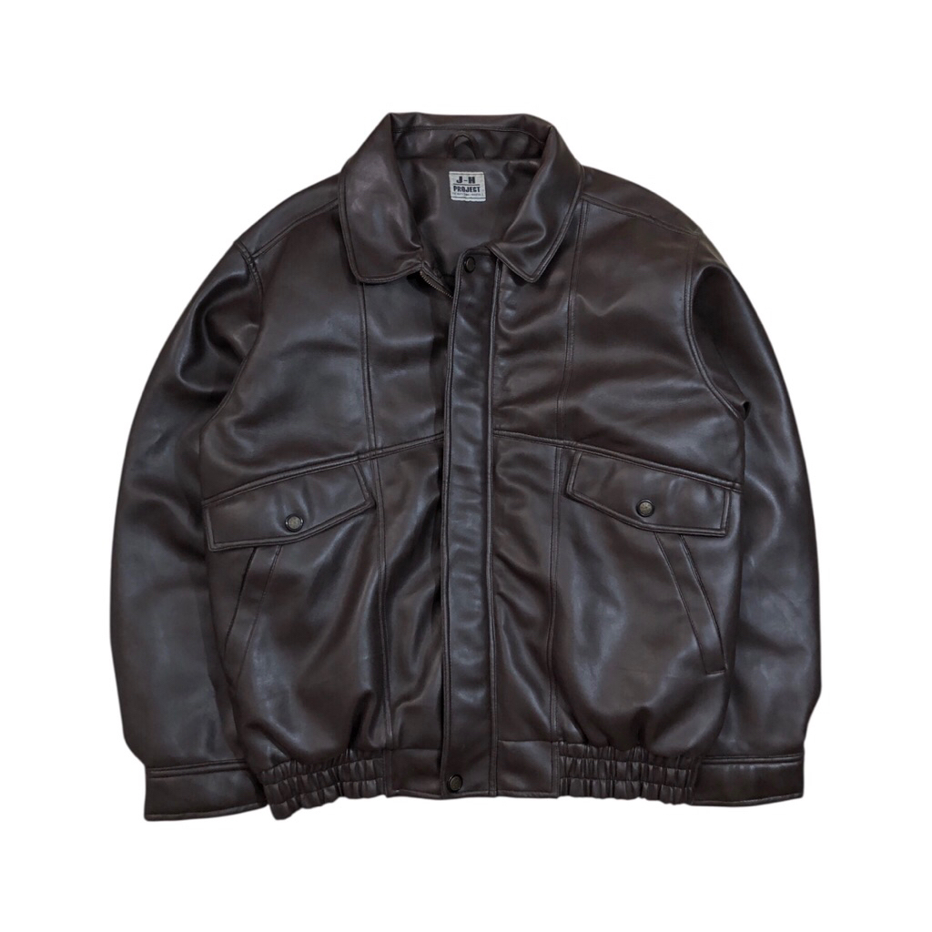 J-H Project Faux Leather Blouson Jacket - Brown