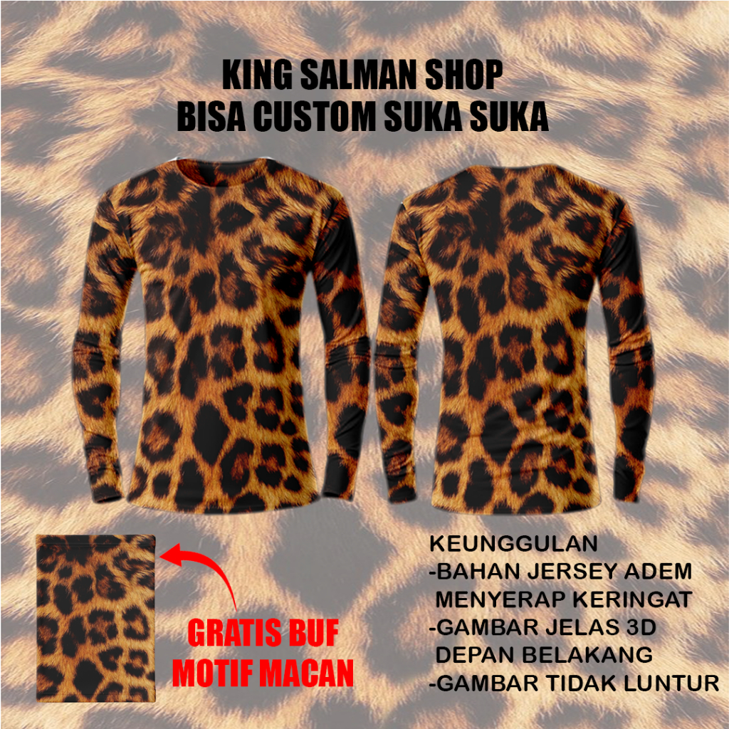 baju macan tutul kaos macan tutul Fullprint 3D gratis buf terunik king salman shop