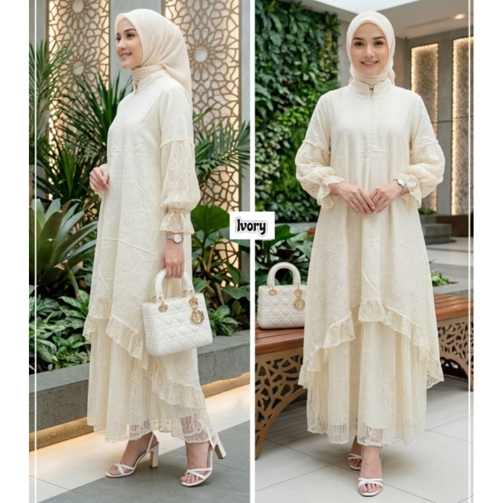 Dress viral Gamis Bini orang Gamis Viral Gamis Ivory